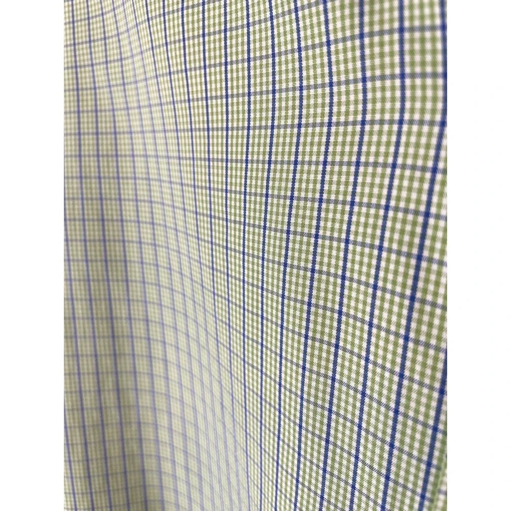 J Crew Mens XL 17-17.5 Shirt 100s 2-Ply Cotton Green Blue Check Button Down